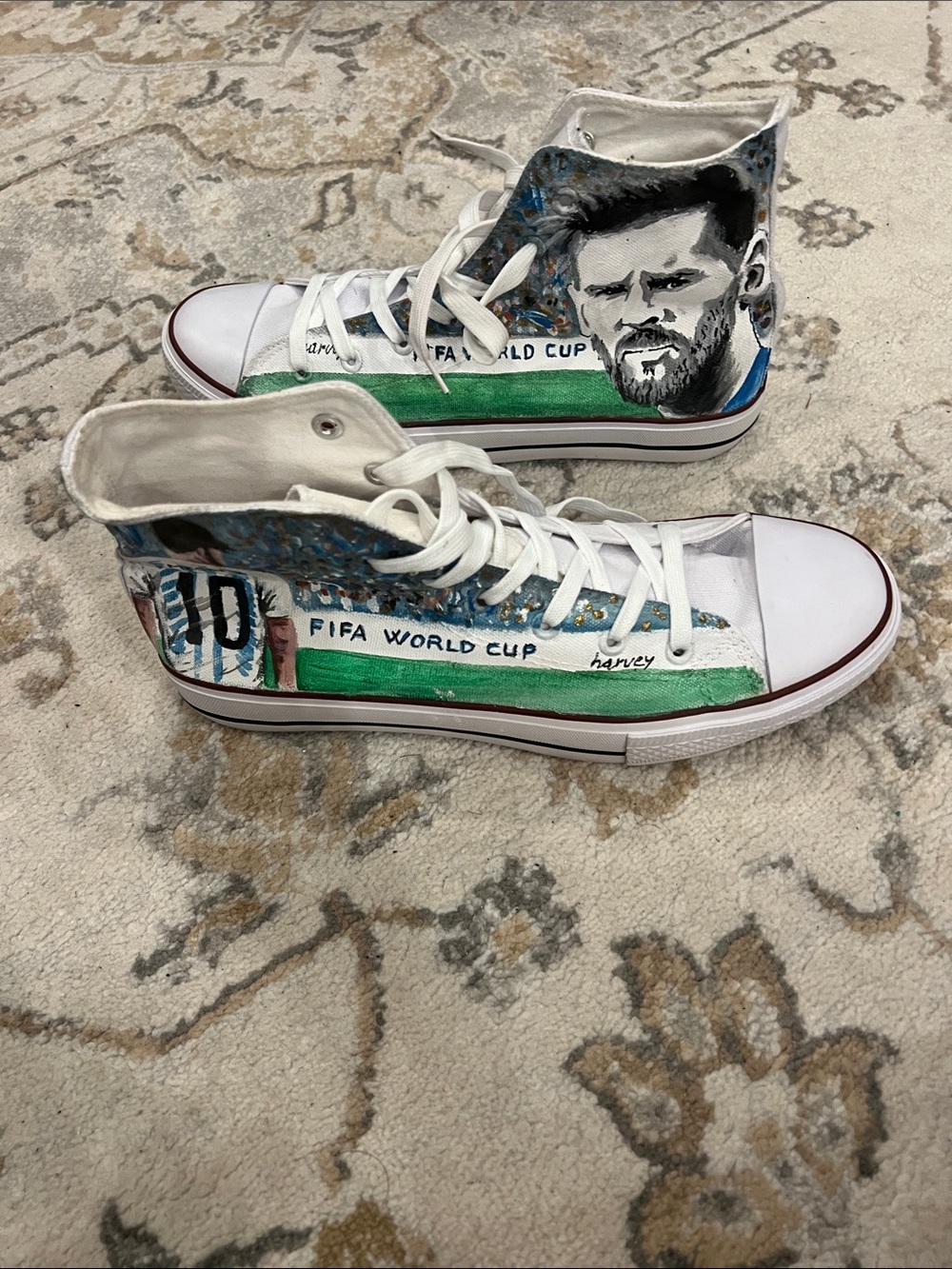 Hand-Painted White High-Top Sneakers with Messi sneakers